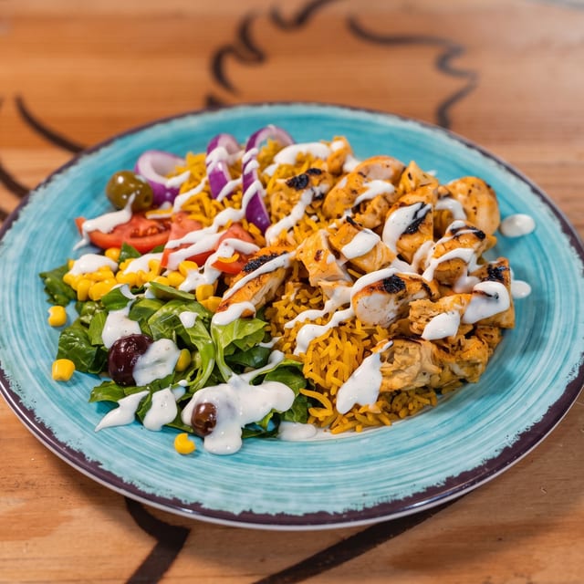 Chicken Over Rice Happy Hour Deal.