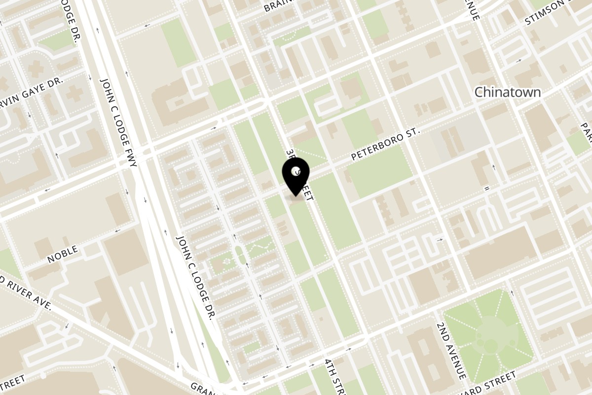 Map showing the location of The Port of Peri Peri Detroit on 3181 3rd Ave in Detroit